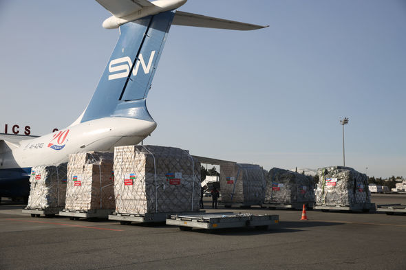 Mehriban Əliyevanın göstərişi ilə Türkiyəyə daha bir humanitar yardım təyyarəsi yola düşüb - FOTO