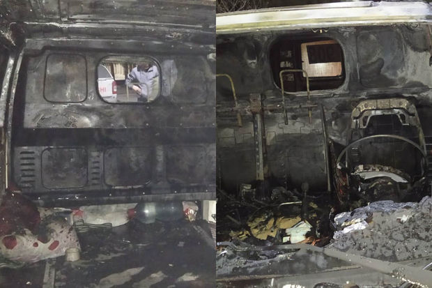 Gəncədə mikroavtobus yandı - FOTO