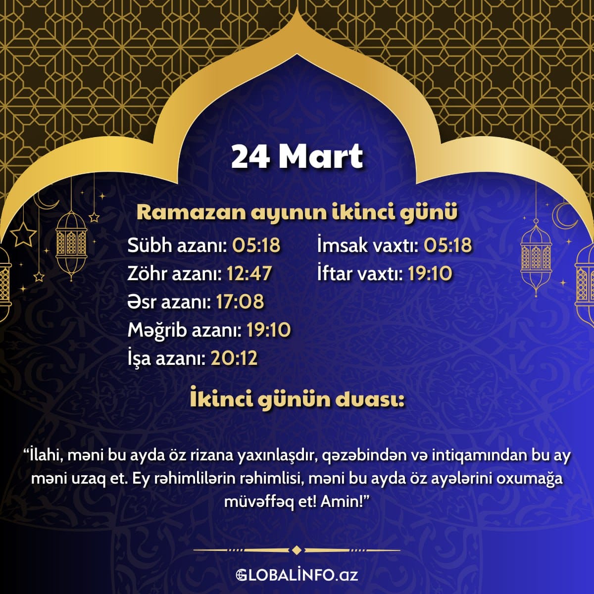 Ramazan ayının ikinci gününün imsak, iftar və namaz vaxtları - FOTO