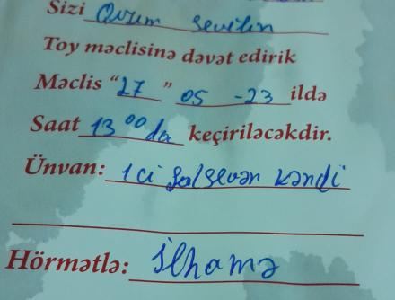 Azərbaycanda 15 yaşlı qızın dəvətnaməsi paylandı, sonra isə... – FOTO