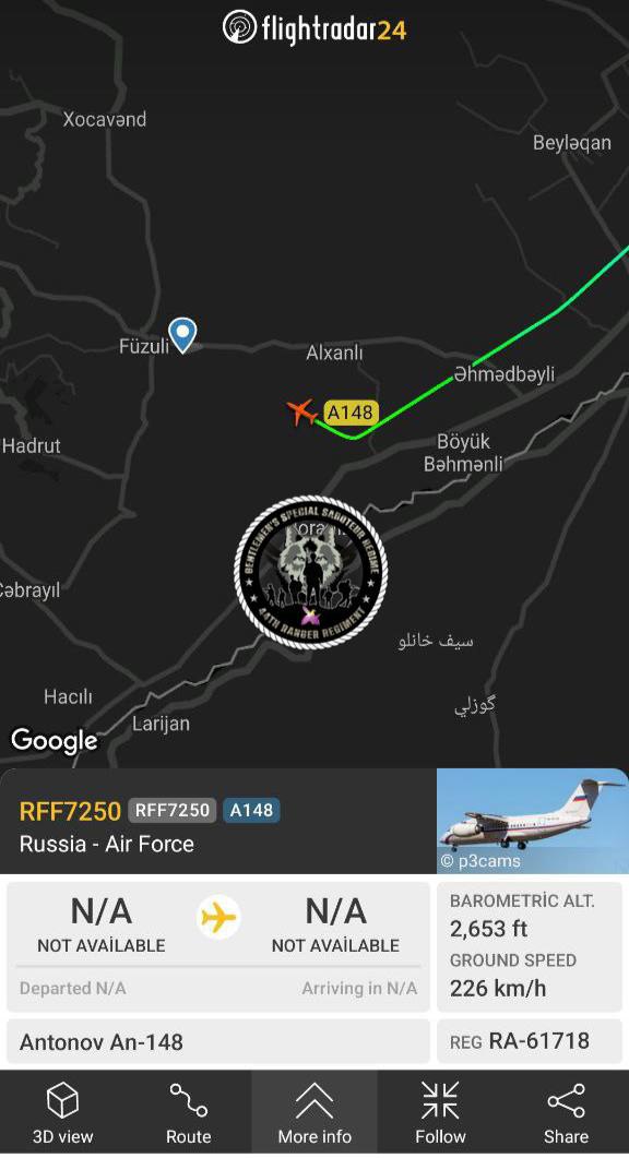 Rus hərbi təyyarəsi Füzuliyə eniş edir - FOTO