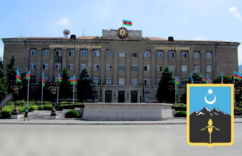 Xankəndidə məşhur binaya Azərbaycan Gerbi vuruldu - FOTO