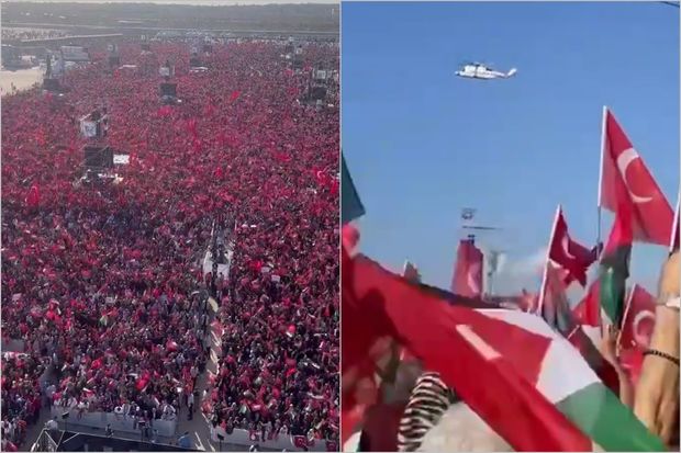 Ərdoğan Qəzzaya dəstək mitinqinə helikopterlə getdi - VİDEO 1 mitinq helikopter