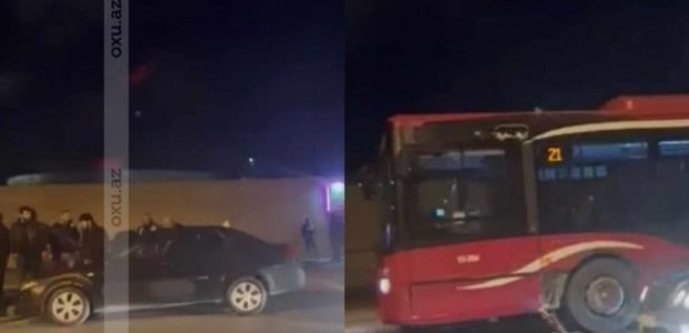 Bakıda avtobus minik maşınına çırpıldı - VİDEO