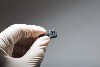 a hand holding a black and small hidden camera