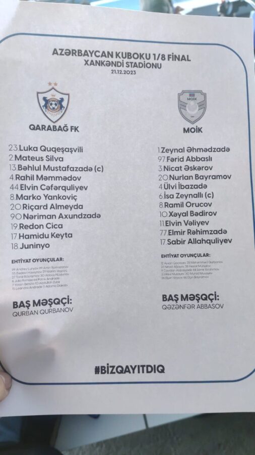 Xankəndidəki oyunun start heyətləri açıqlandı - FOTO