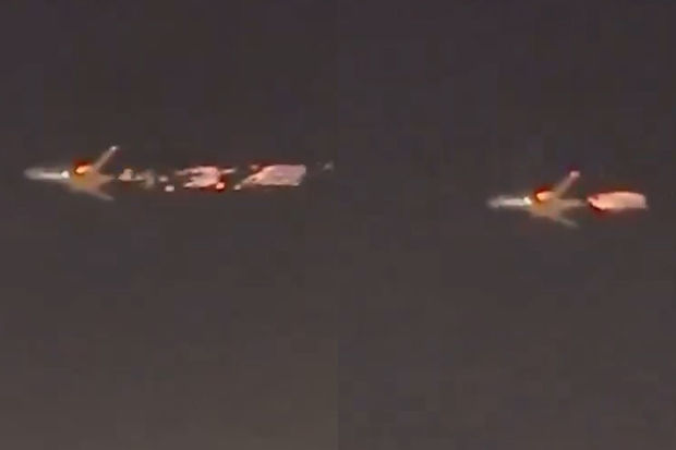"Boeing 747-8” təyyarəsi havada alovlandı - VİDEO 1 FotoJet 30