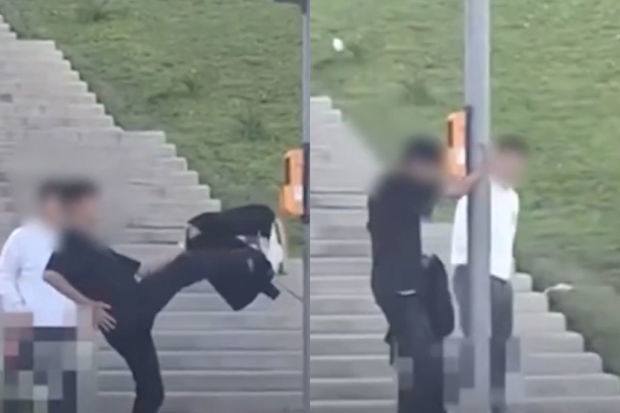 İşıqfora təpik atan yeniyetmədən xəbər var - VİDEO