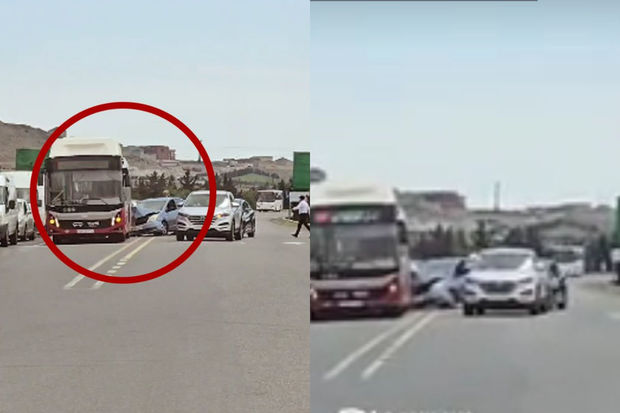 “Sədərək”də qəza: “Prius”la “BakuBus” toqquşdu - VİDEO