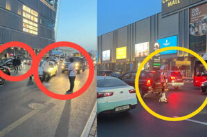 Yeni ticarət mərkəzinə getmək üçün özünü təhlükəyə atırlar... - FOTO