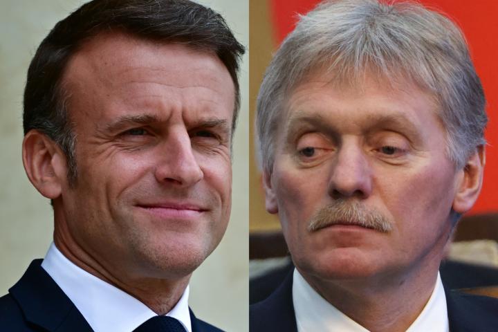 emmanuel macron y dmitri peskov en sendas imagenes de archivo