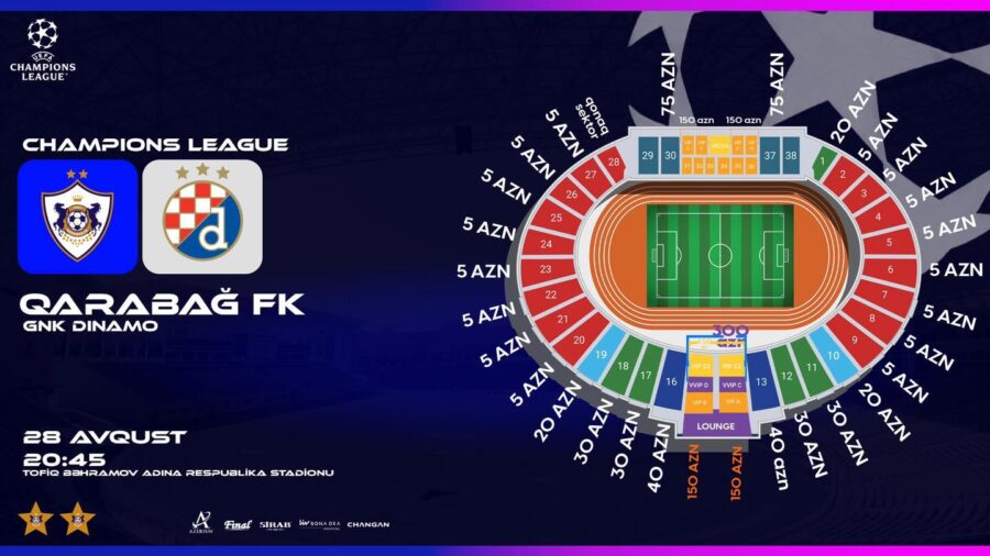 “Qarabağ” – “Dinamo” matçının biletləri sabahdan satışa çıxarılır
