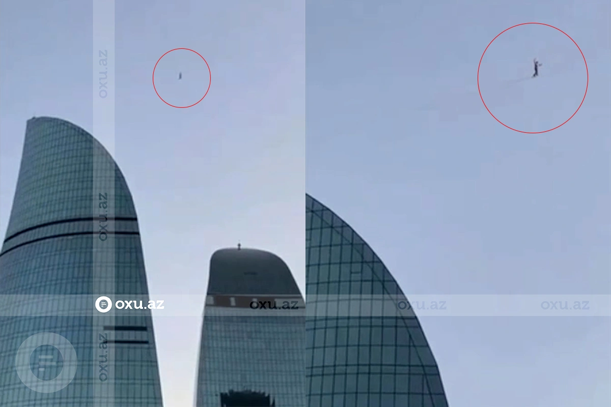 "Alov Qüllələri" arasındakı kəndirdə gəzən şəxs kimdir? - VİDEO