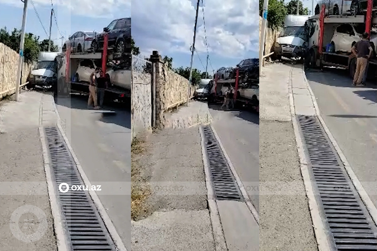 Avtomobil daşıyan TIR Yevlaxda qəza törətdi - VİDEO