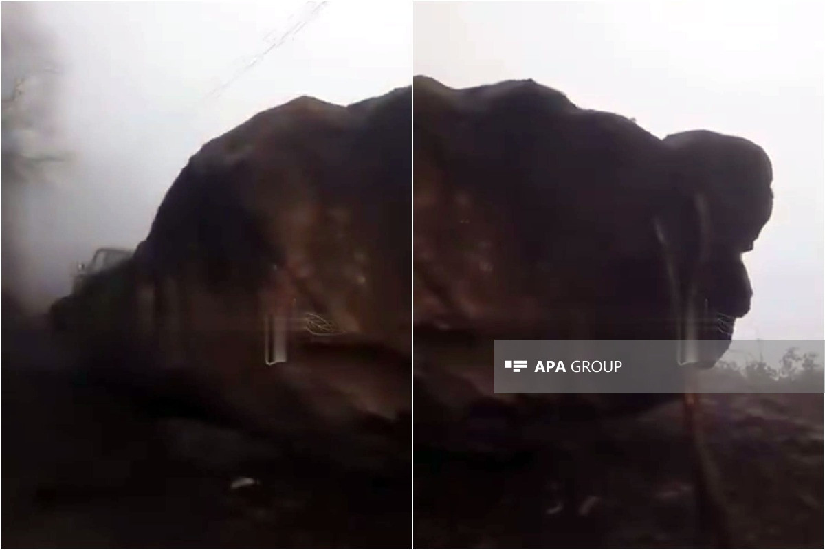 Lerikdə iri qaya parçası yolu bağladı - FOTO