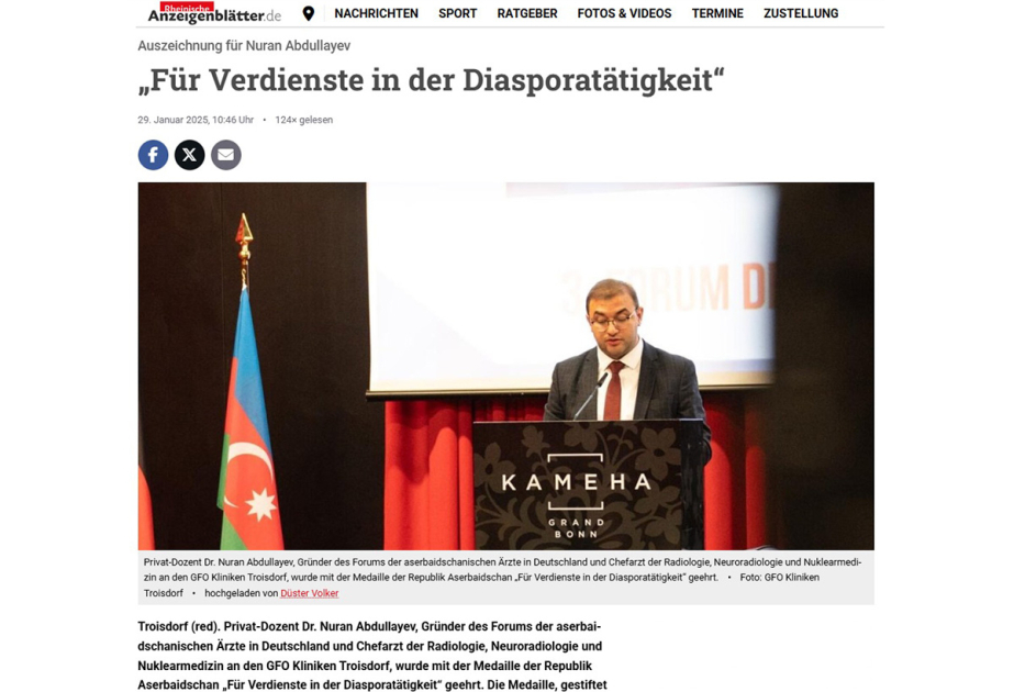 Almaniya mətbuatında diasporumuzun nümayəndəsi barədə məqalə