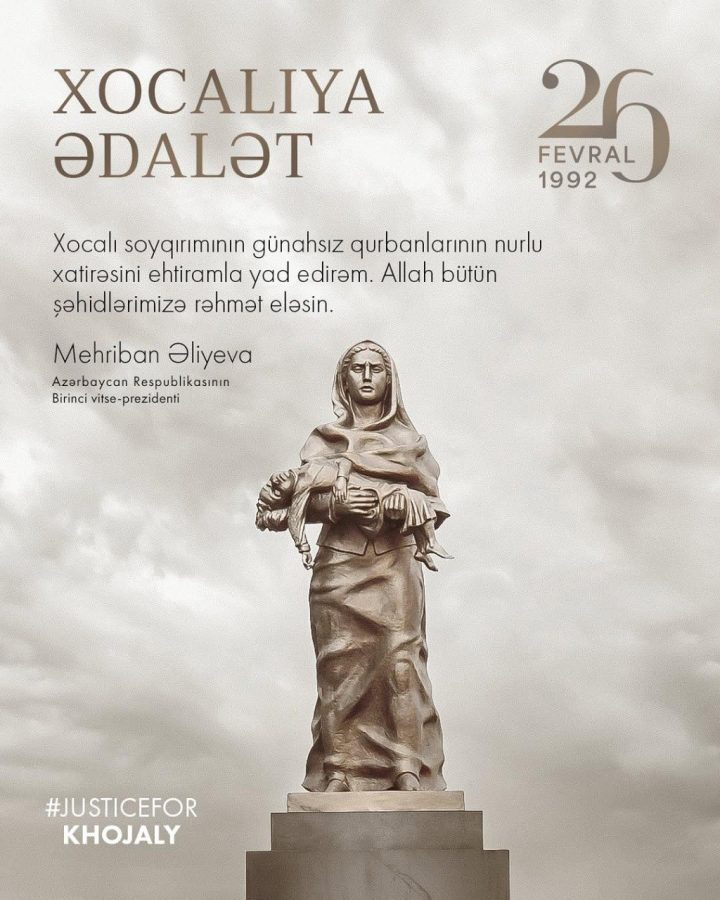 Mehriban Əliyevadan Xocalı soyqırımı ilə bağlı paylaşım - FOTO