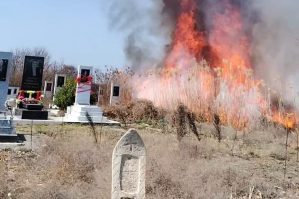 Bərdədə qəbiristanlıqda yanğın olub – VİDEO