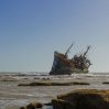 abandoned ship sea against clear sky