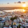 aerial drone view istanbul sunset turkey