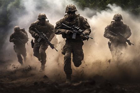 front view soldiers fighting war