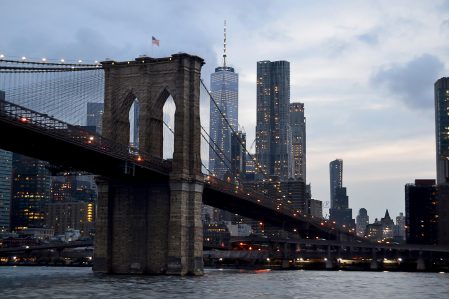 landscape shot brooklyn bridge new usa with gray gloomy sky