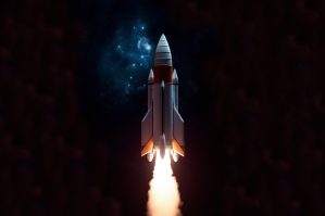rocket flying through space