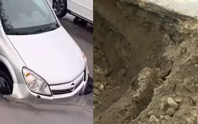 Bakıda bu yol 20 gündə ikinci dəfə çökdü - VİDEO