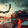 determined expression racer as they break through checkered flag marking end