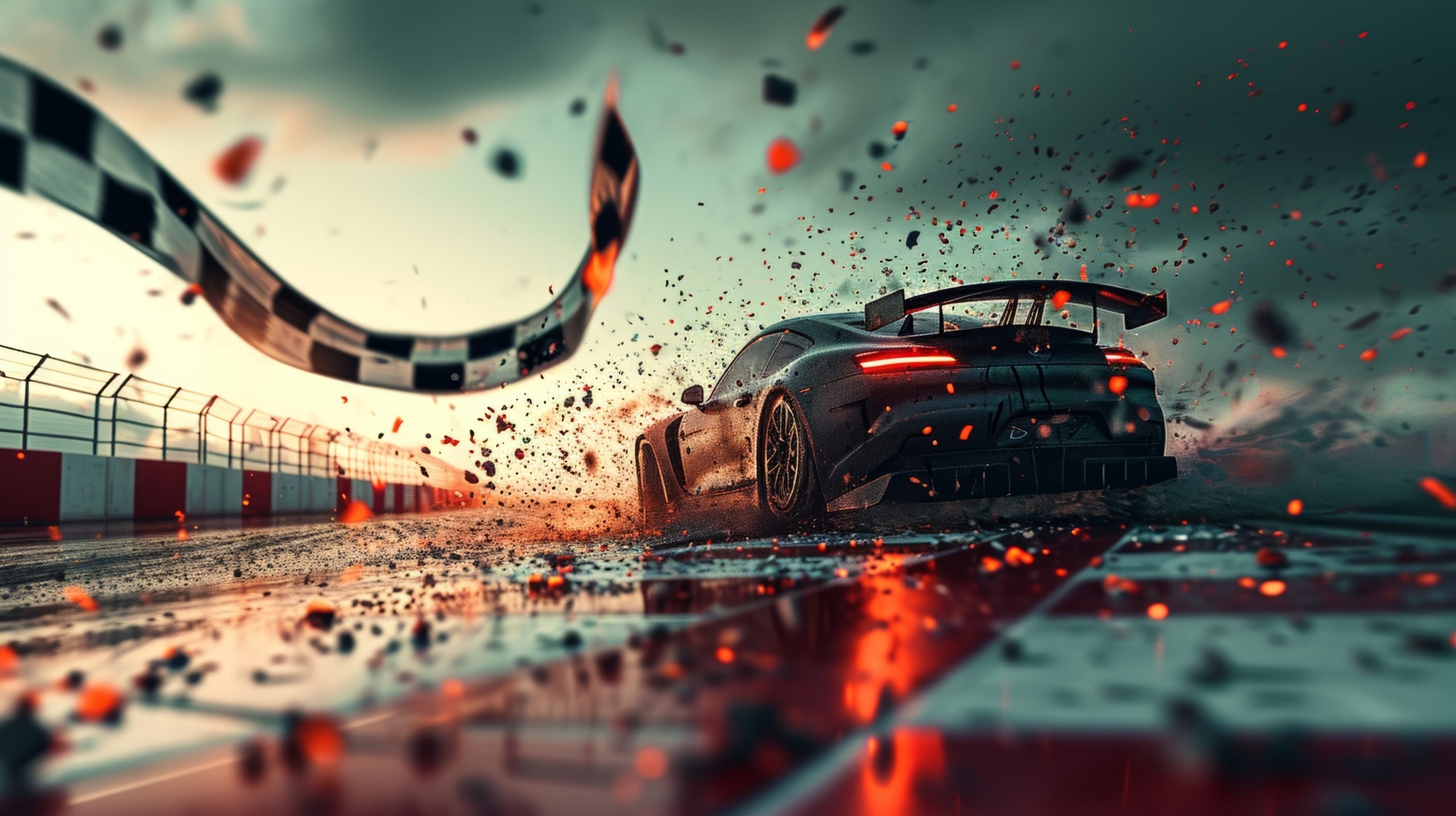 determined expression racer as they break through checkered flag marking end scaled