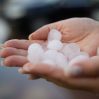 ice floes after summer hail after heavy rain with hail poland july