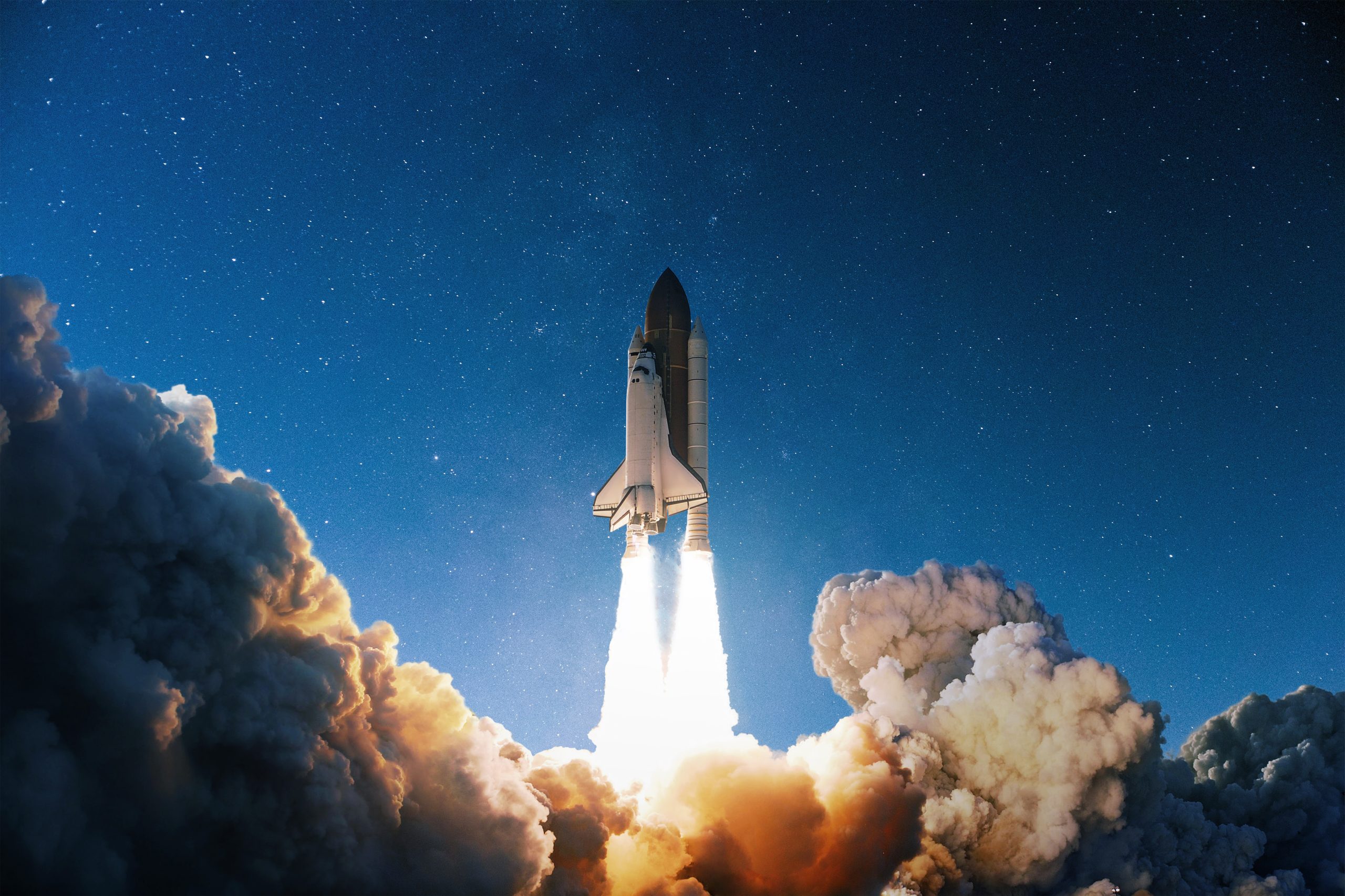 rocket launch into blue starry sky space wallpaper scaled