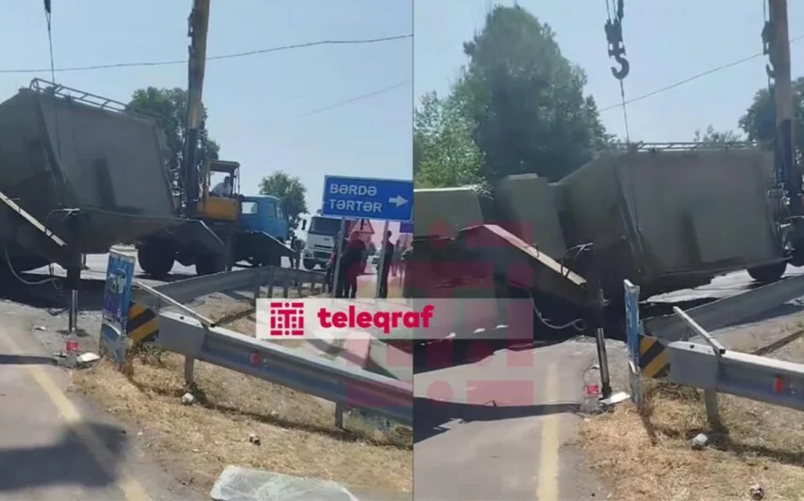 Azərbaycan Ordusuna aid avtomobil aşdı - FOTO