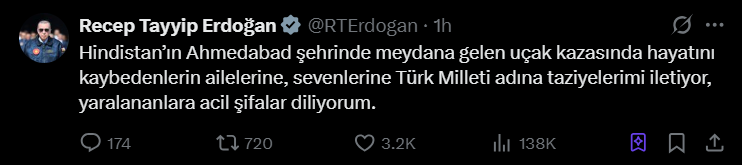 Ərdoğan Hindistana başsağlığı verdi
