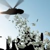 finance economy monetary policy concept helicopter sky dropping money city