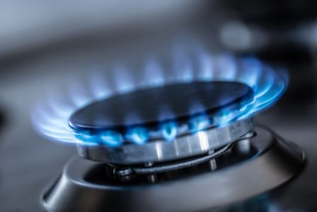 gas burner burns with blue flame propane butane stove home kitchen restaurant