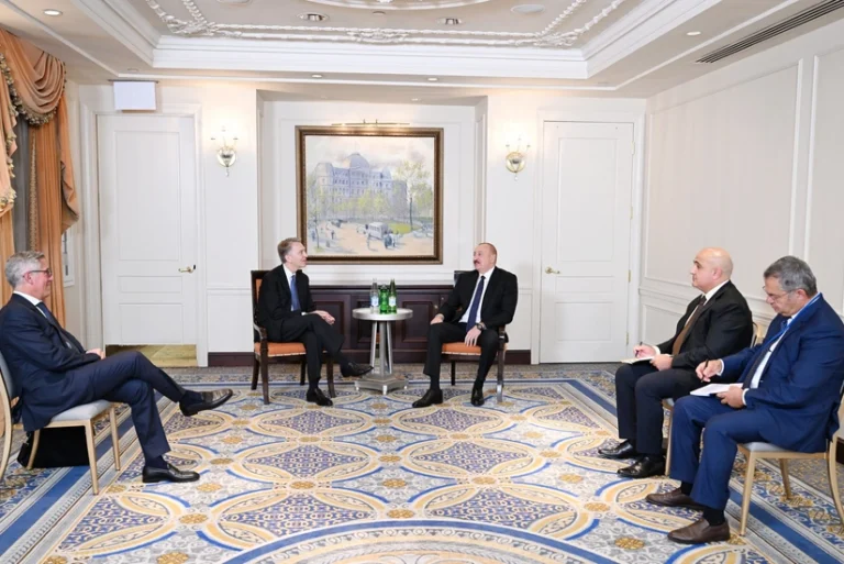 Prezident İlham Əliyev Nyu-Yorkda “Brookfield Asset Management” şirkətinin baş icraçı direktoru Brüs Flətt ilə görüşüb