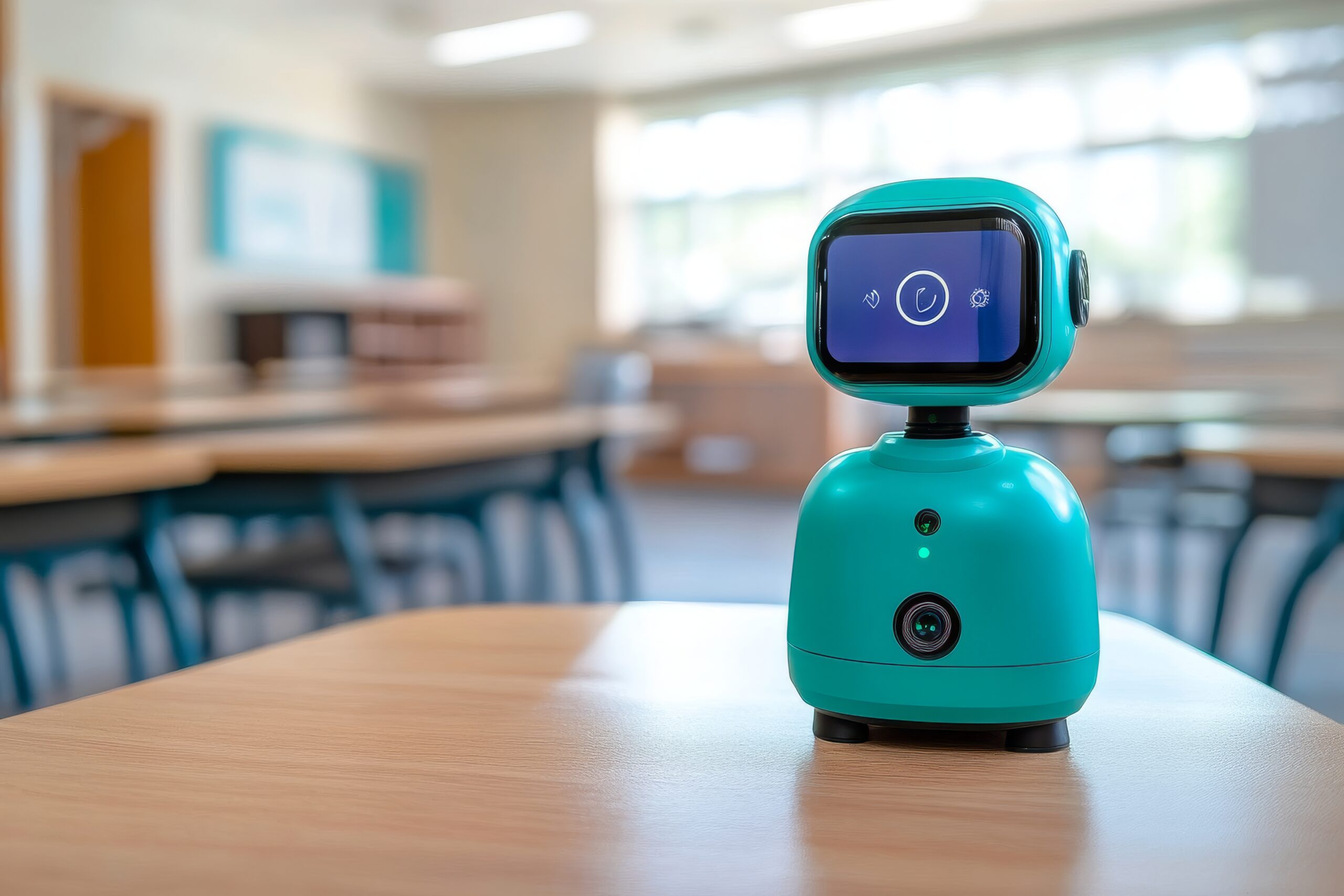 educational robot with screen classroom setting showcasing integration ai technology scaled