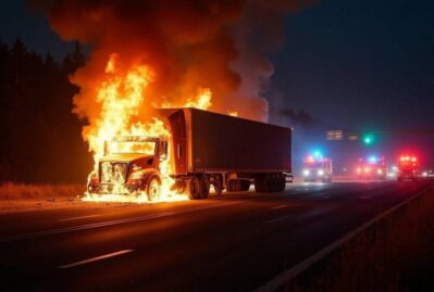 Goranboyda hərbi texnika daşıyan yük maşını yandı