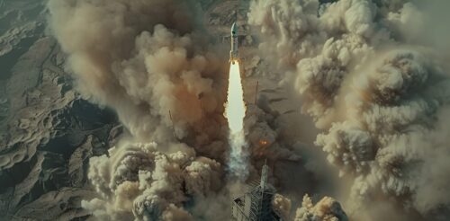 powerful rocket launch with smoke fire trails visible sky scaled 2