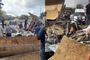 Bakıda yük maşını körpüdən belə aşdı - Anbaan video