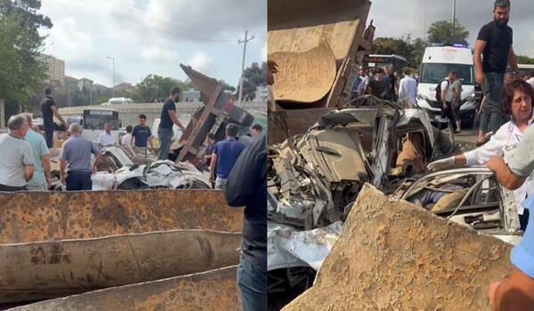 Bakıda yük maşını körpüdən belə aşdı - Anbaan video