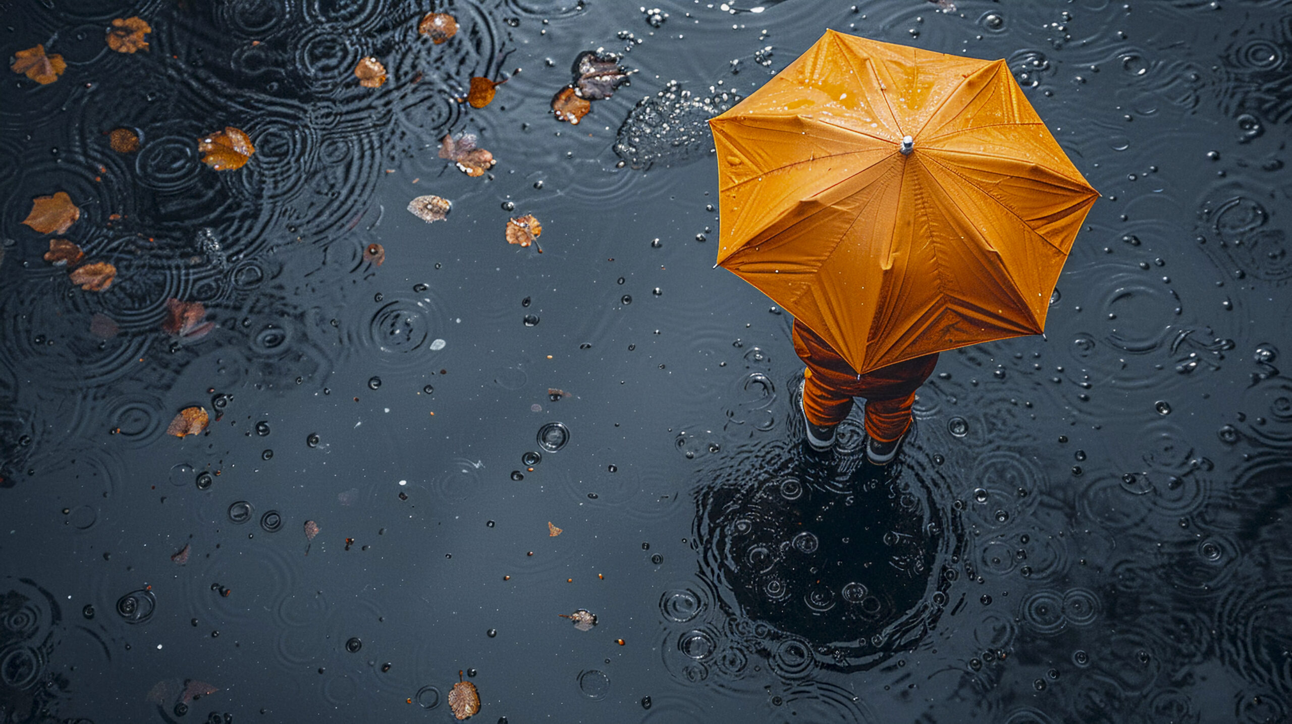 young child enjoying childhood happiness by playing puddle water after rain scaled