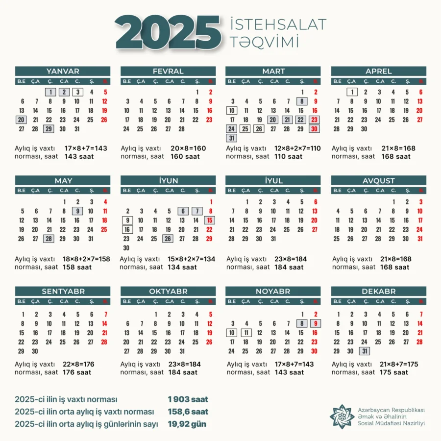 Noyabrda 12 gün iş olmayacaq - FOTO