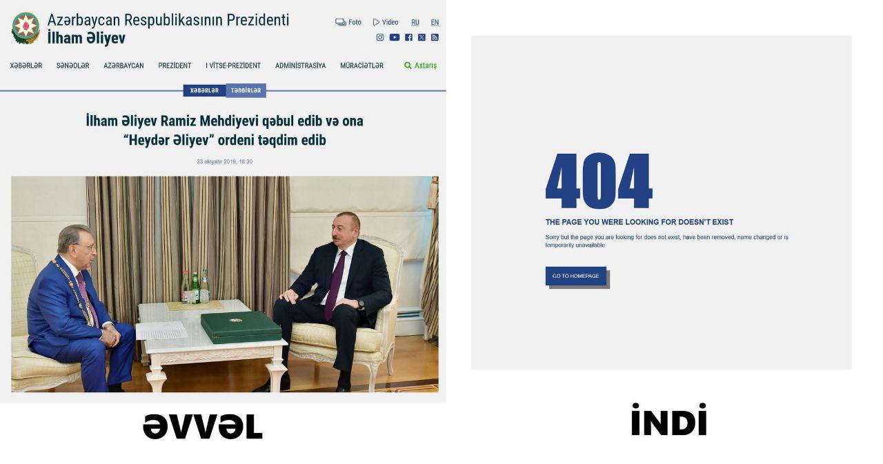 Prezidentin saytından Ramiz Mehdiyevlə bağlı məlumat silindi - FOTO