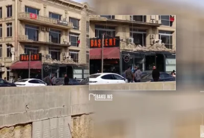 Bakıda binanın eyvanı uçaraq restoranın üstünə töküldü - VİDEO