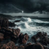 dramatic sky crashing waves dangerous cliff edge generated by ai