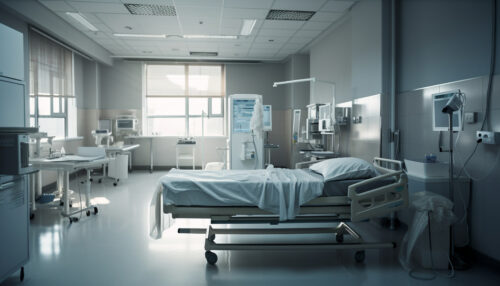 modern hospital room with empty bed chair generated by ai