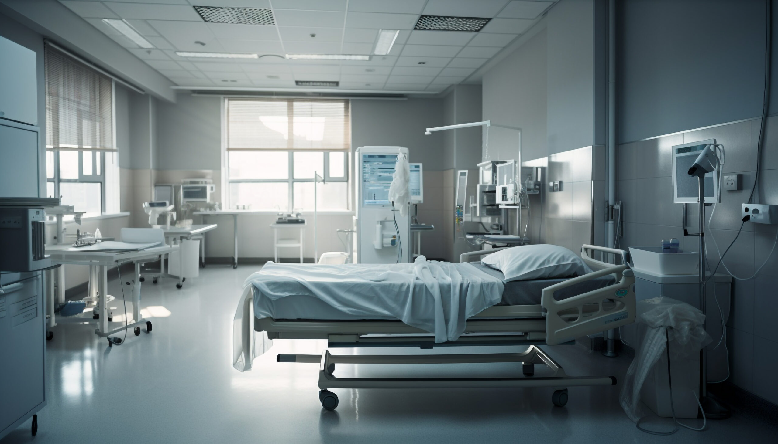 modern hospital room with empty bed chair generated by ai scaled