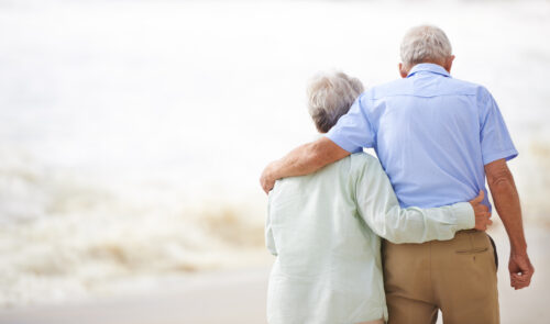 together forever shot elderly couple beach